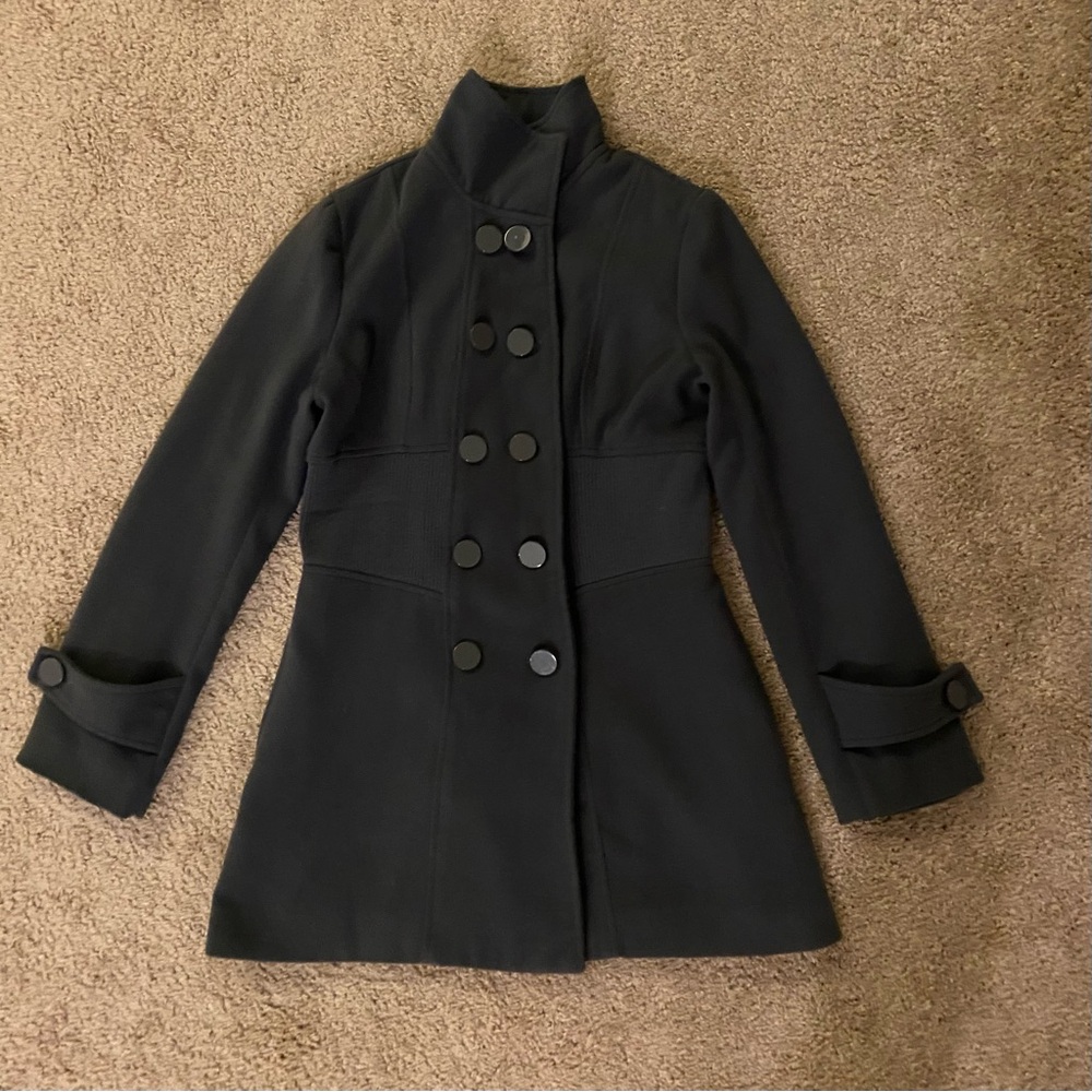 Papaya Gray Pea Coat Tailored Wool-Blend